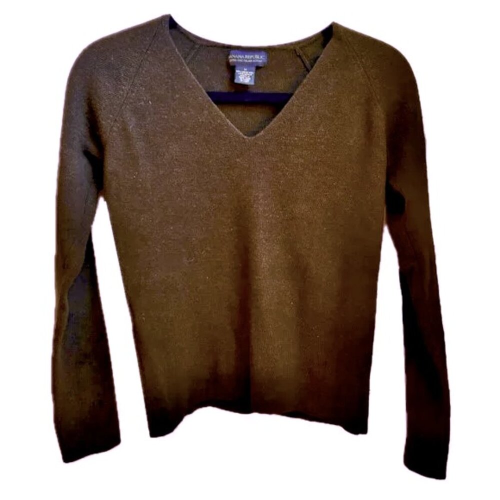 Banana Republic Sweater Women's M Chocolate Brown Merino Wool V-Neck Long Sleeve